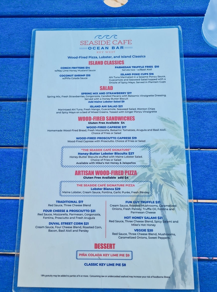 Seaside Cafe Key West - Gluten Free Menu