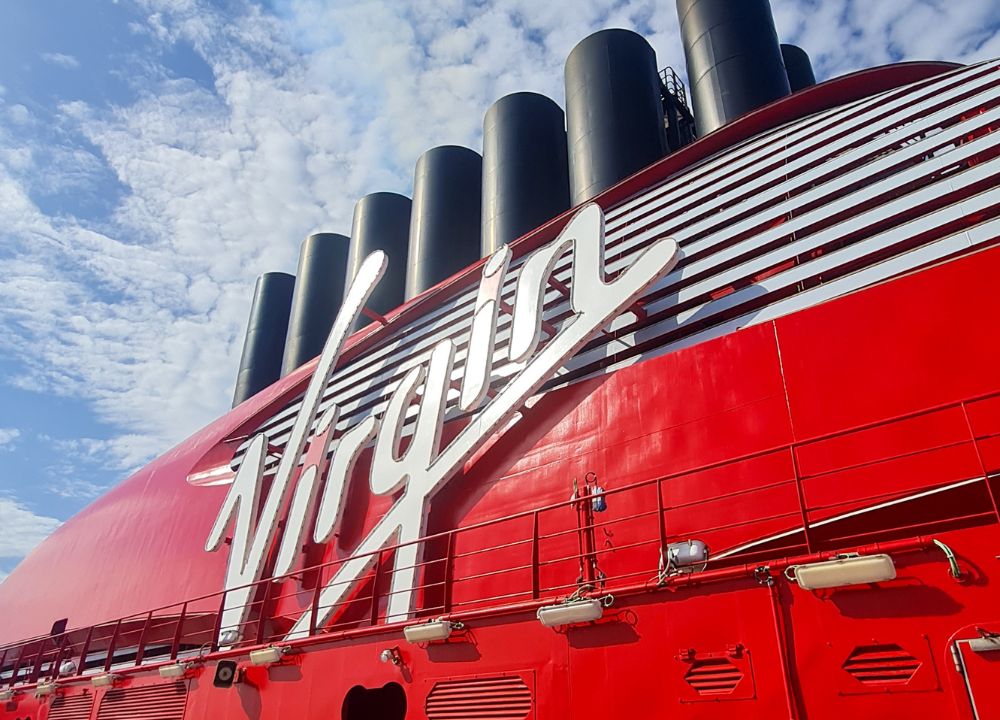 close-up of the Virgin logo on the Valiant Lady