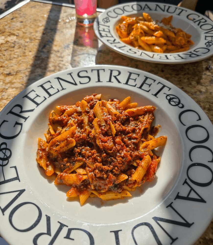 Gluten-Free Bolognese Pasta at GreenStreet Cafe in Coconut Grove, Miami