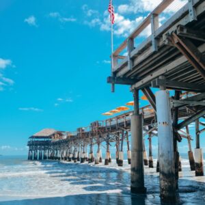 View of the Cocoa Beach Pier and the restaurants/bars